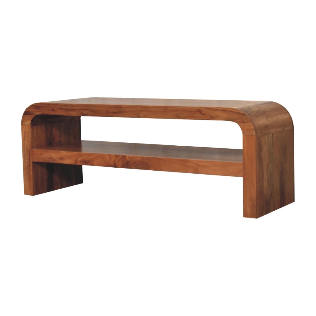 Darcy Media Unit with Shelf | Solid Acacia Wood | Caramel Finish | Open Shelf TV Unit