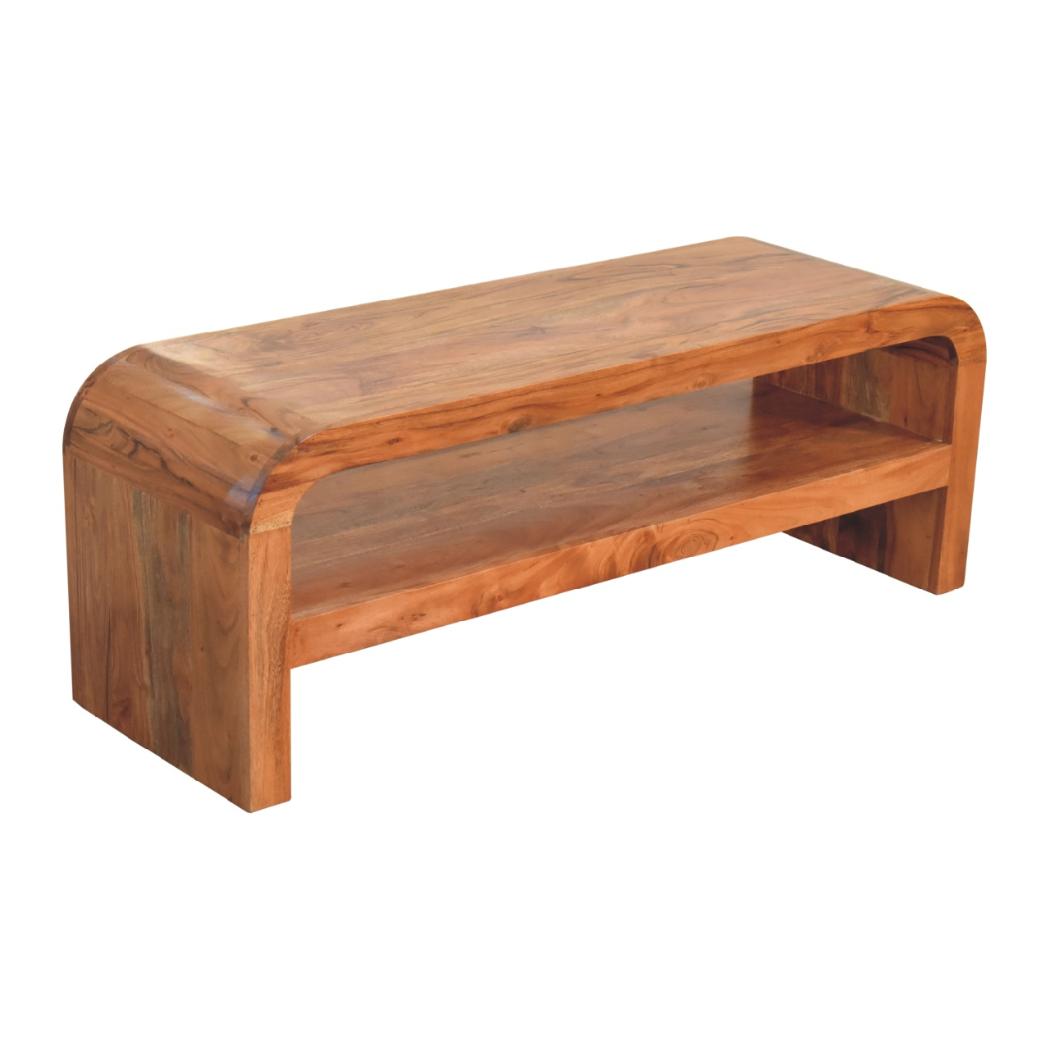 Darcy Media Unit with Shelf | Solid Acacia Wood | Caramel Finish | Open Shelf TV Unit