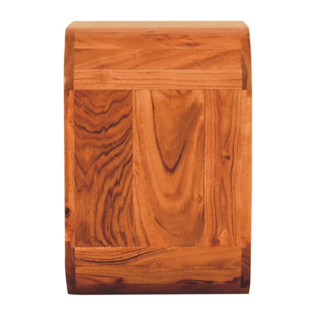 Darcy Round Bedside Table | Solid Acacia Wood | Caramel Finish | Open Cube Nightstand