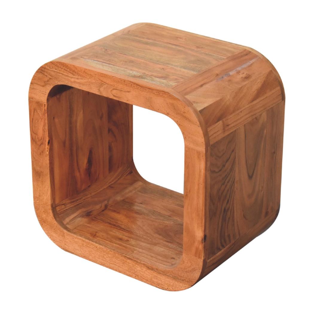 Darcy Round Bedside Table | Solid Acacia Wood | Caramel Finish | Open Cube Nightstand