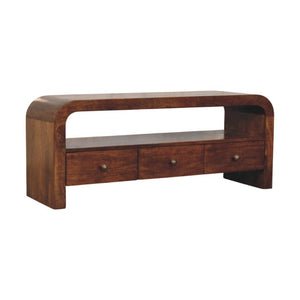 Darcy TV Unit | Solid Mango Wood | Chestnut Finish | 3 Drawers & Open Shelf