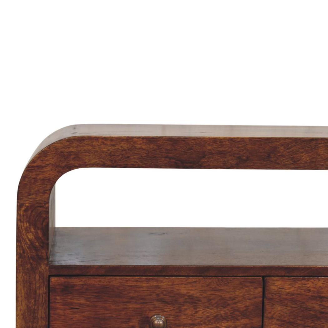 Darcy TV Unit | Solid Mango Wood | Chestnut Finish | 3 Drawers & Open Shelf
