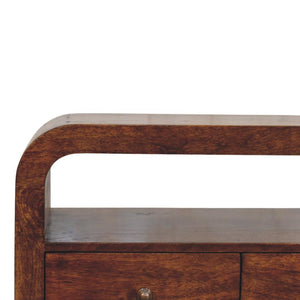 Darcy TV Unit | Solid Mango Wood | Chestnut Finish | 3 Drawers & Open Shelf