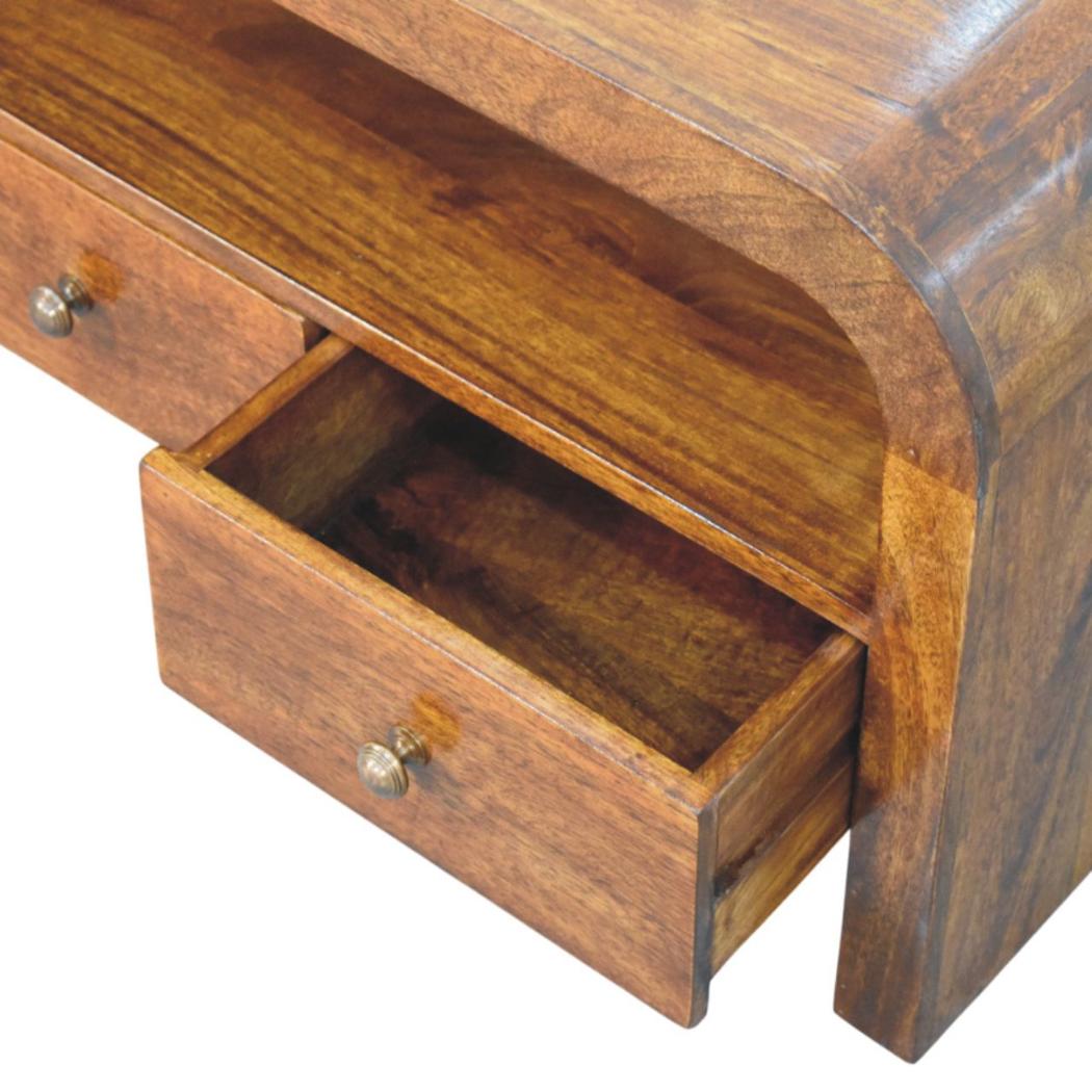 Darcy TV Unit | Solid Mango Wood | Chestnut Finish | 3 Drawers & Open Shelf