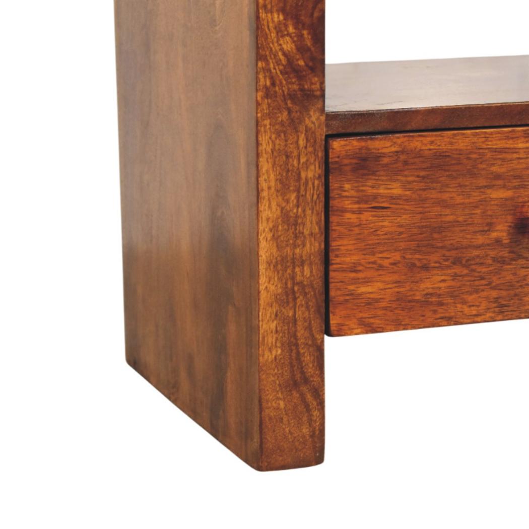 Darcy TV Unit | Solid Mango Wood | Chestnut Finish | 3 Drawers & Open Shelf