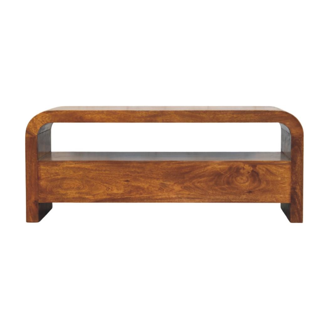 Darcy TV Unit | Solid Mango Wood | Chestnut Finish | 3 Drawers & Open Shelf