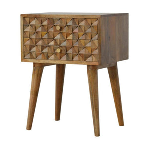 Diamond Carved 2 Drawer Bedside Table | Geometric Detail | Bedroom Storage