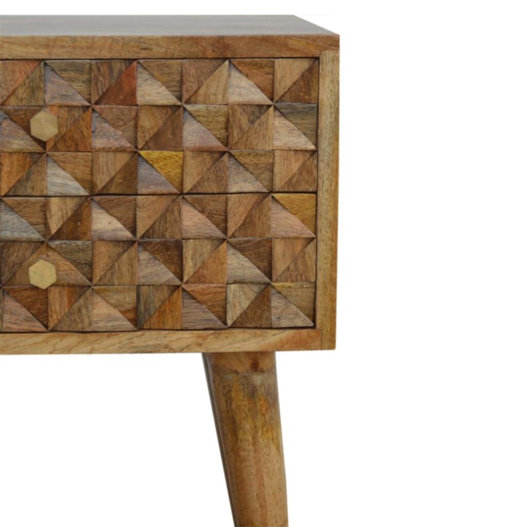 Diamond Carved 2 Drawer Bedside Table | Geometric Detail | Bedroom Storage