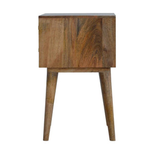 Diamond Carved 2 Drawer Bedside Table | Geometric Detail | Bedroom Storage