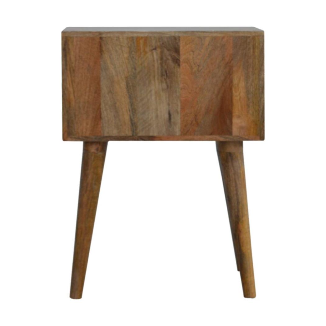 Diamond Carved 2 Drawer Bedside Table | Geometric Detail | Bedroom Storage