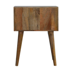 Diamond Carved 2 Drawer Bedside Table | Geometric Detail | Bedroom Storage