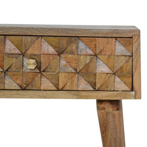 Diamond Carved Bedside Table | Hand-Carved Mango Wood Design | Oak Finish Bedroom Furniture