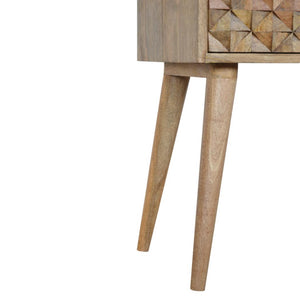 Diamond Carved Bedside Table | Hand-Carved Mango Wood Design | Oak Finish Bedroom Furniture