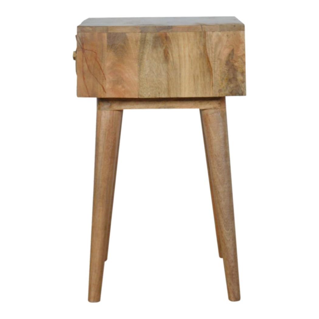 Diamond Carved Bedside Table | Hand-Carved Mango Wood Design | Oak Finish Bedroom Furniture
