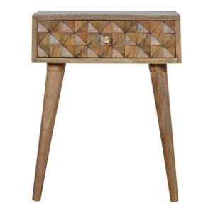 Diamond Carved Bedside Table | Hand-Carved Mango Wood Design | Oak Finish Bedroom Furniture