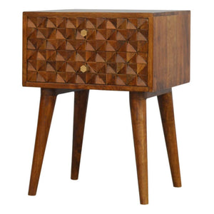 Diamond Carved Chestnut Bedside Table | Distinctive Detail | Versatile Home Furniture