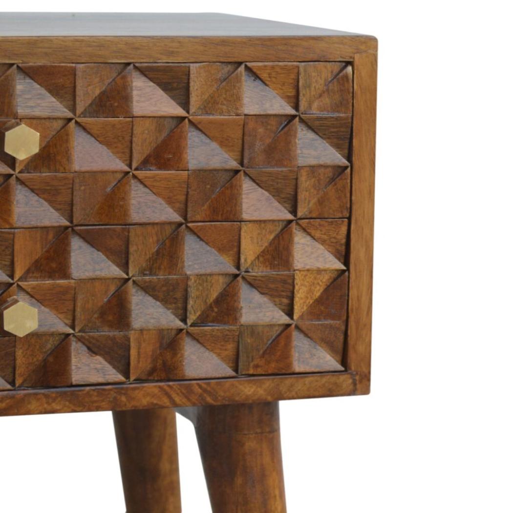Diamond Carved Chestnut Bedside Table | Distinctive Detail | Versatile Home Furniture
