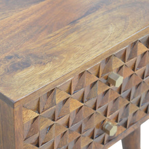 Diamond Carved Chestnut Bedside Table | Distinctive Detail | Versatile Home Furniture
