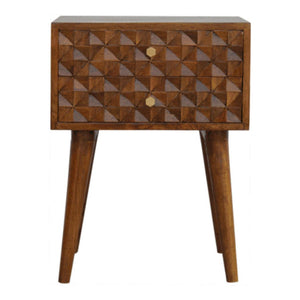 Diamond Carved Chestnut Bedside Table | Distinctive Detail | Versatile Home Furniture