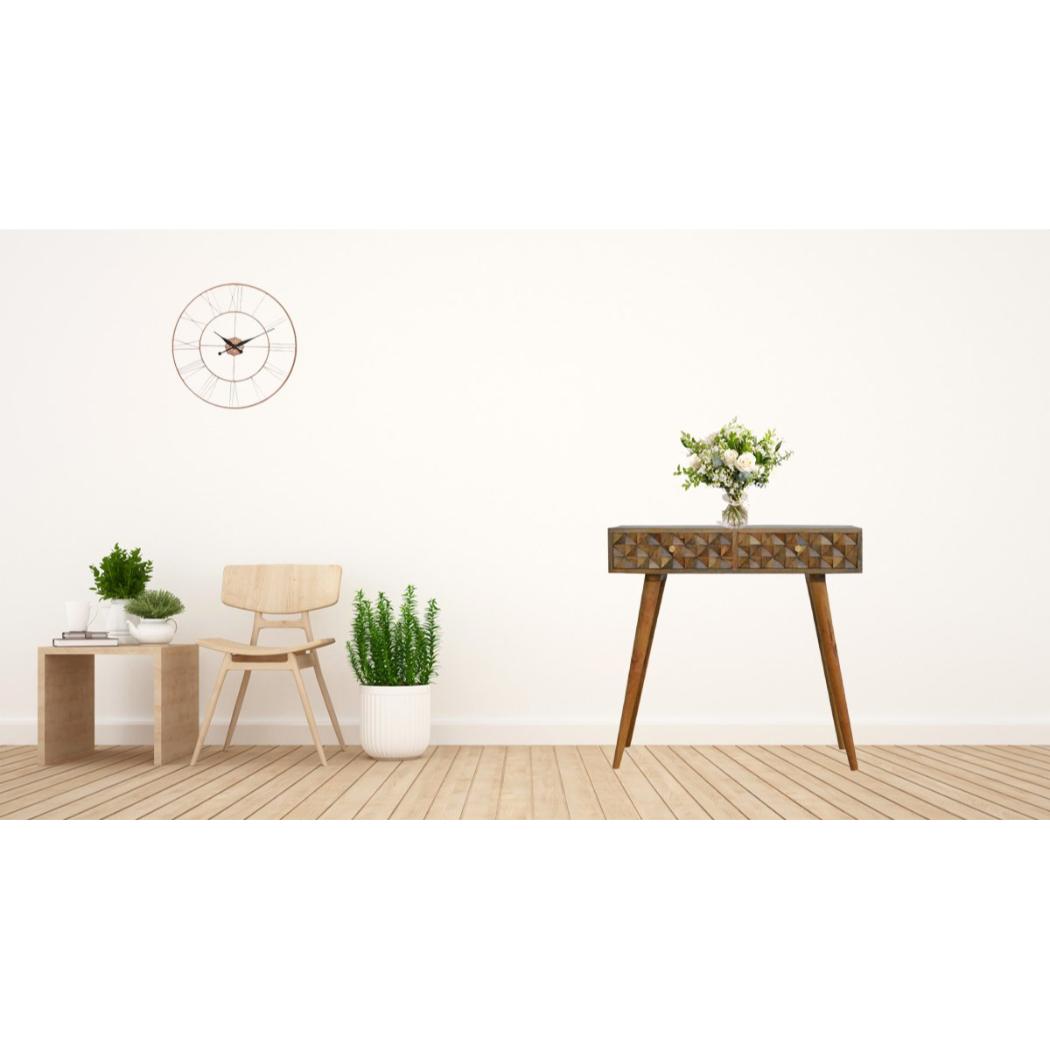 Diamond Carved Console Table | Geometric Detailing | Statement Entryway Furniture