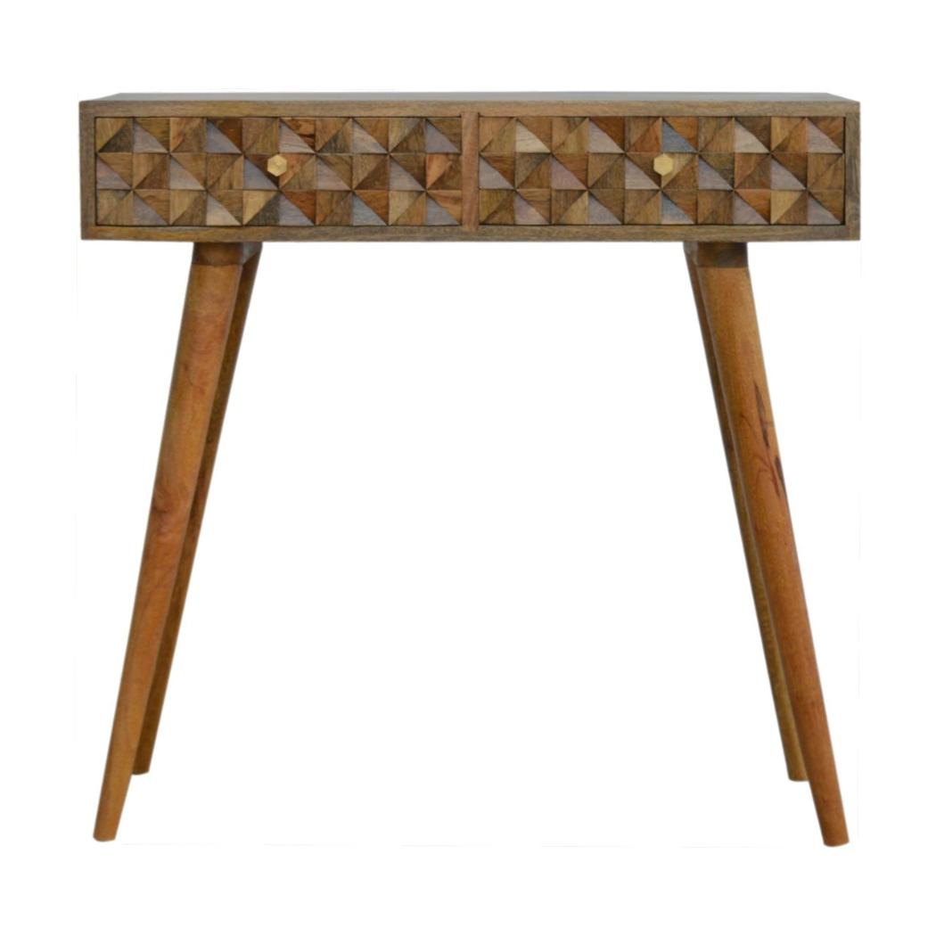 Diamond Carved Console Table | Geometric Detailing | Statement Entryway Furniture