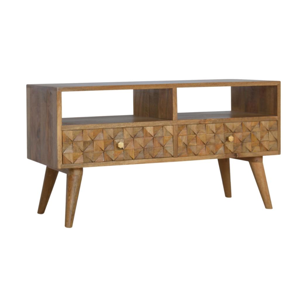 Diamond Carved TV Unit | Textured Geometric Detail | Living Room Furniture