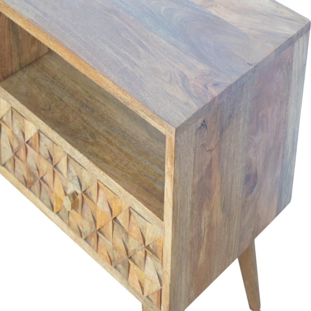 Diamond Carved TV Unit | Textured Geometric Detail | Living Room Furniture