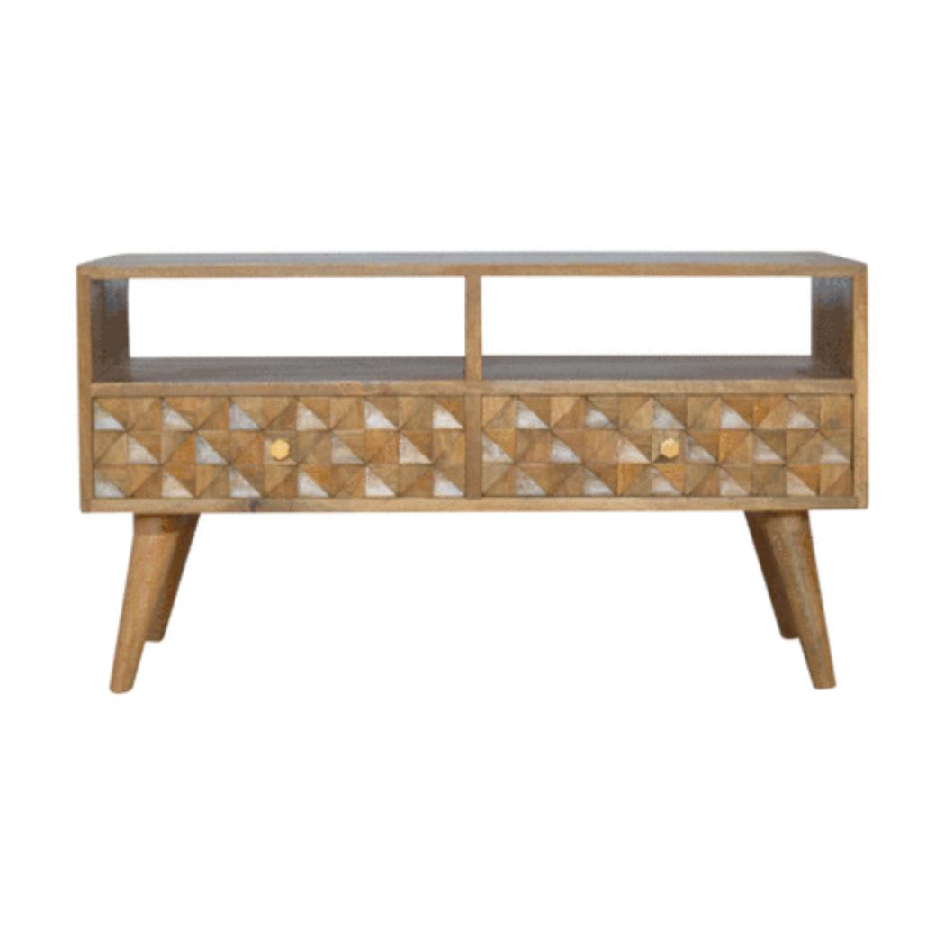 Diamond Carved TV Unit | Textured Geometric Detail | Living Room Furniture