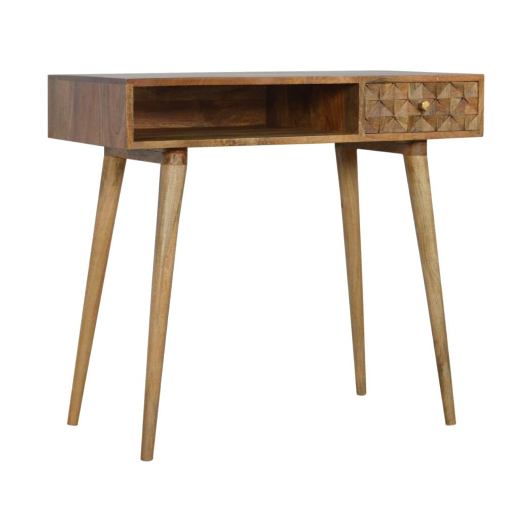 Diamond Carved Writing Desk | Geometric Detail | Home Office Furniture