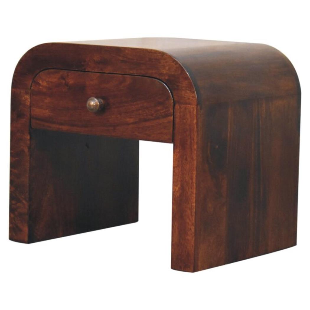 Disc Bedside Table | Solid Mango Wood | California Walnut Finish | 1 Drawer Nightstand