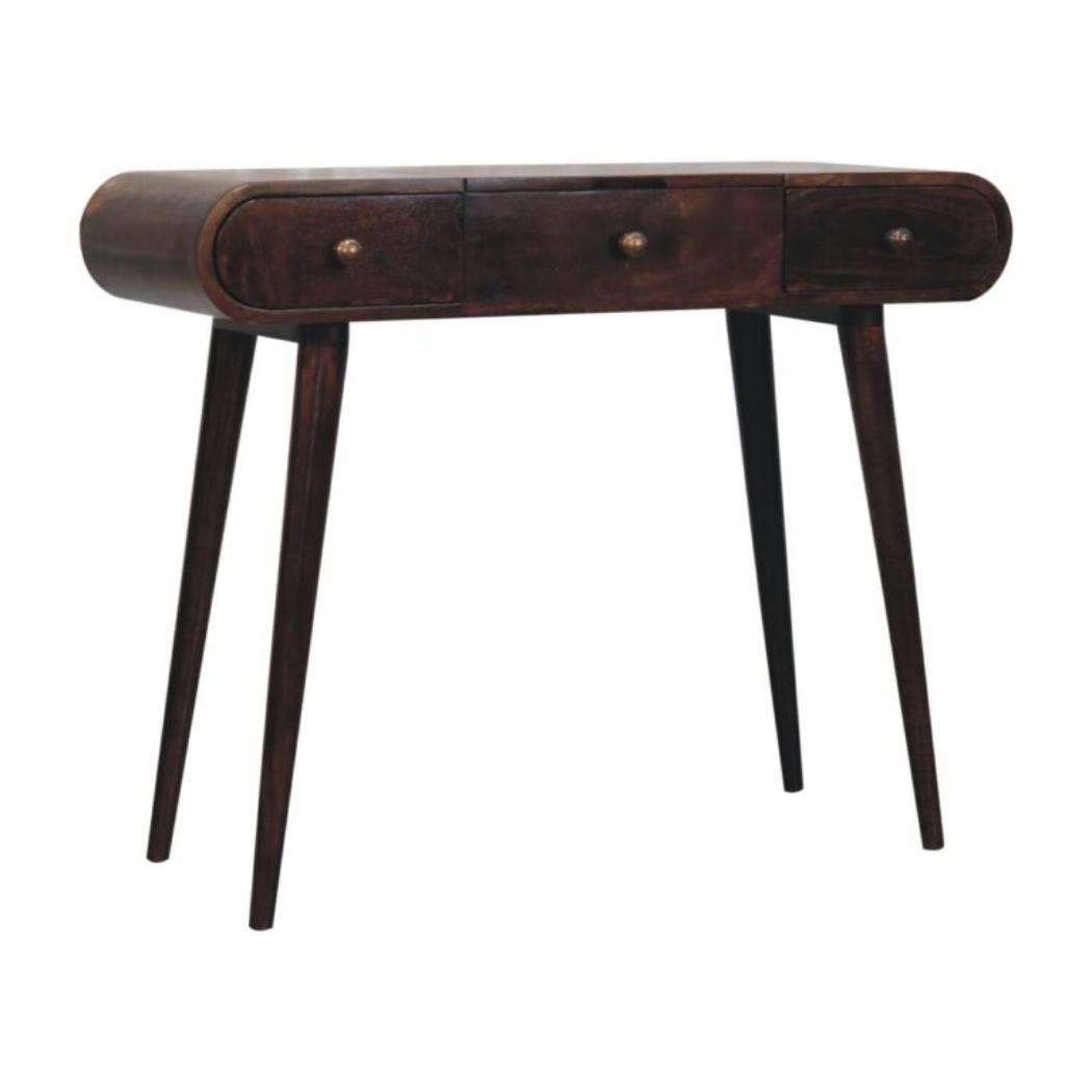 Dressing Table | Solid Mango Wood | California Walnut Finish | Foldable Mirror & 3 Drawer Vanity Desk