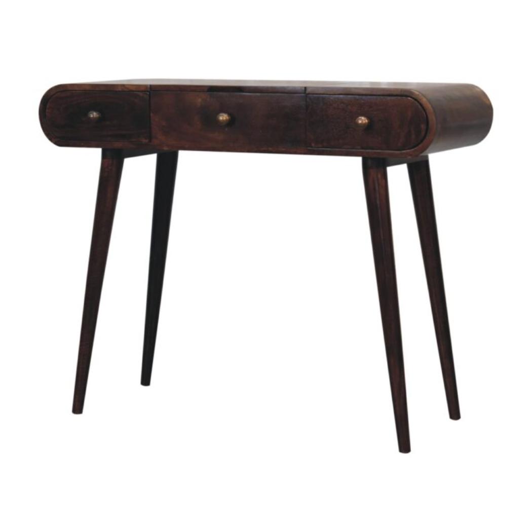 Dressing Table | Solid Mango Wood | California Walnut Finish | Foldable Mirror & 3 Drawer Vanity Desk