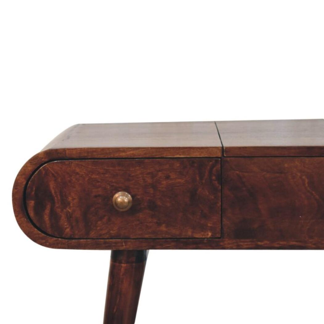 Dressing Table | Solid Mango Wood | California Walnut Finish | Foldable Mirror & 3 Drawer Vanity Desk