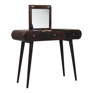 Dressing Table | Solid Mango Wood | California Walnut Finish | Foldable Mirror & 3 Drawer Vanity Desk