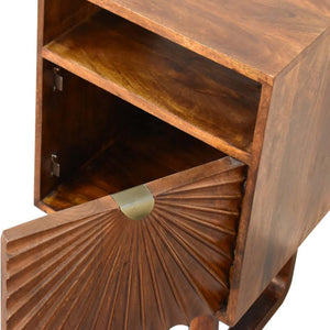 Drew Sunburst Bedside Table | Solid Mango Wood | Chestnut Finish | Door & Shelf