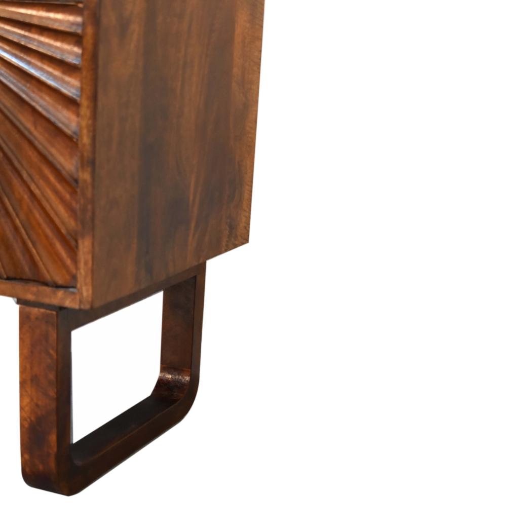 Drew Sunburst Bedside Table | Solid Mango Wood | Chestnut Finish | Door & Shelf