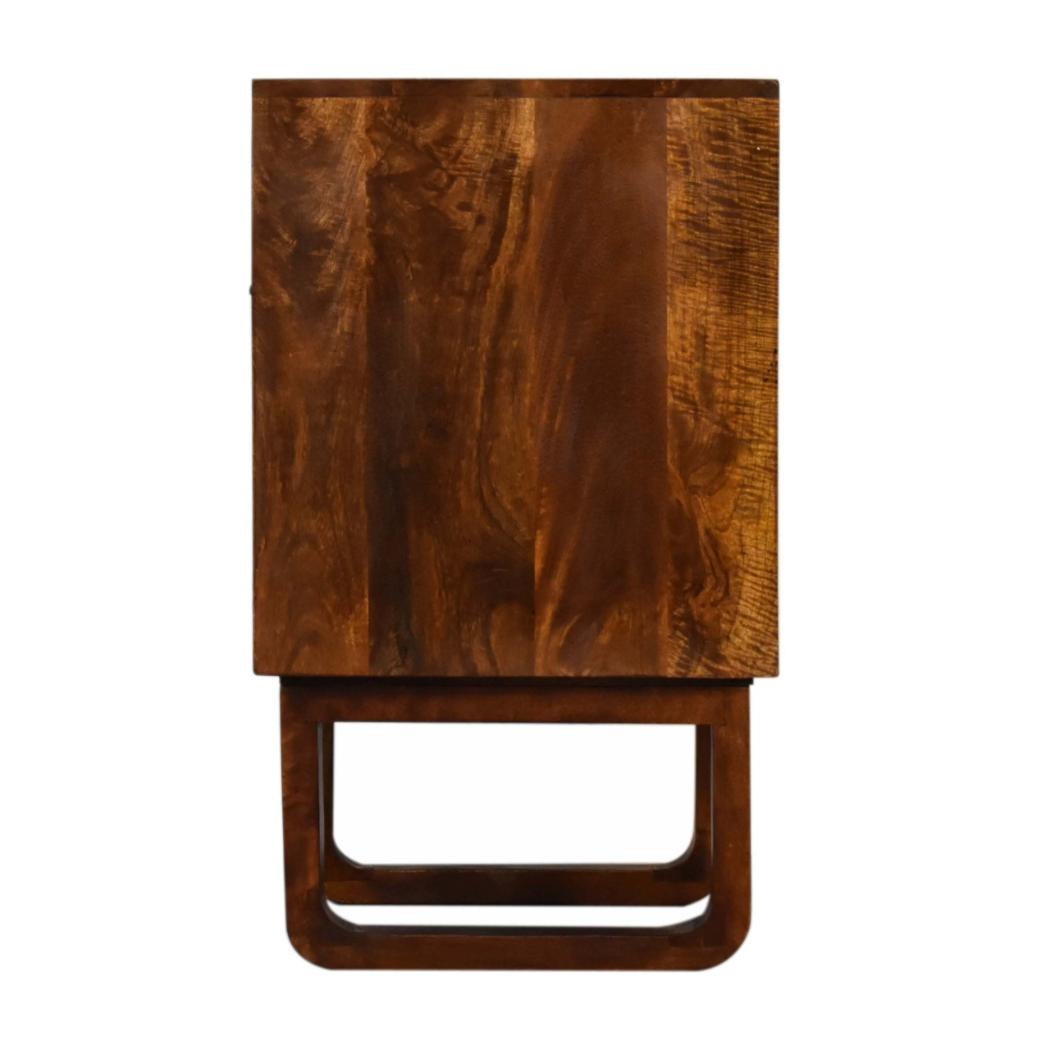 Drew Sunburst Bedside Table | Solid Mango Wood | Chestnut Finish | Door & Shelf