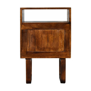 Drew Sunburst Bedside Table | Solid Mango Wood | Chestnut Finish | Door & Shelf