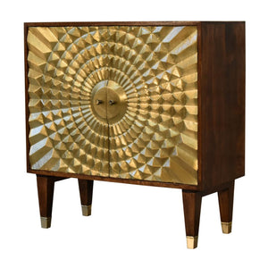 Eden Brass Pattern Cabinet | Solid Mango Wood | Chestnut Finish | 2 Doors