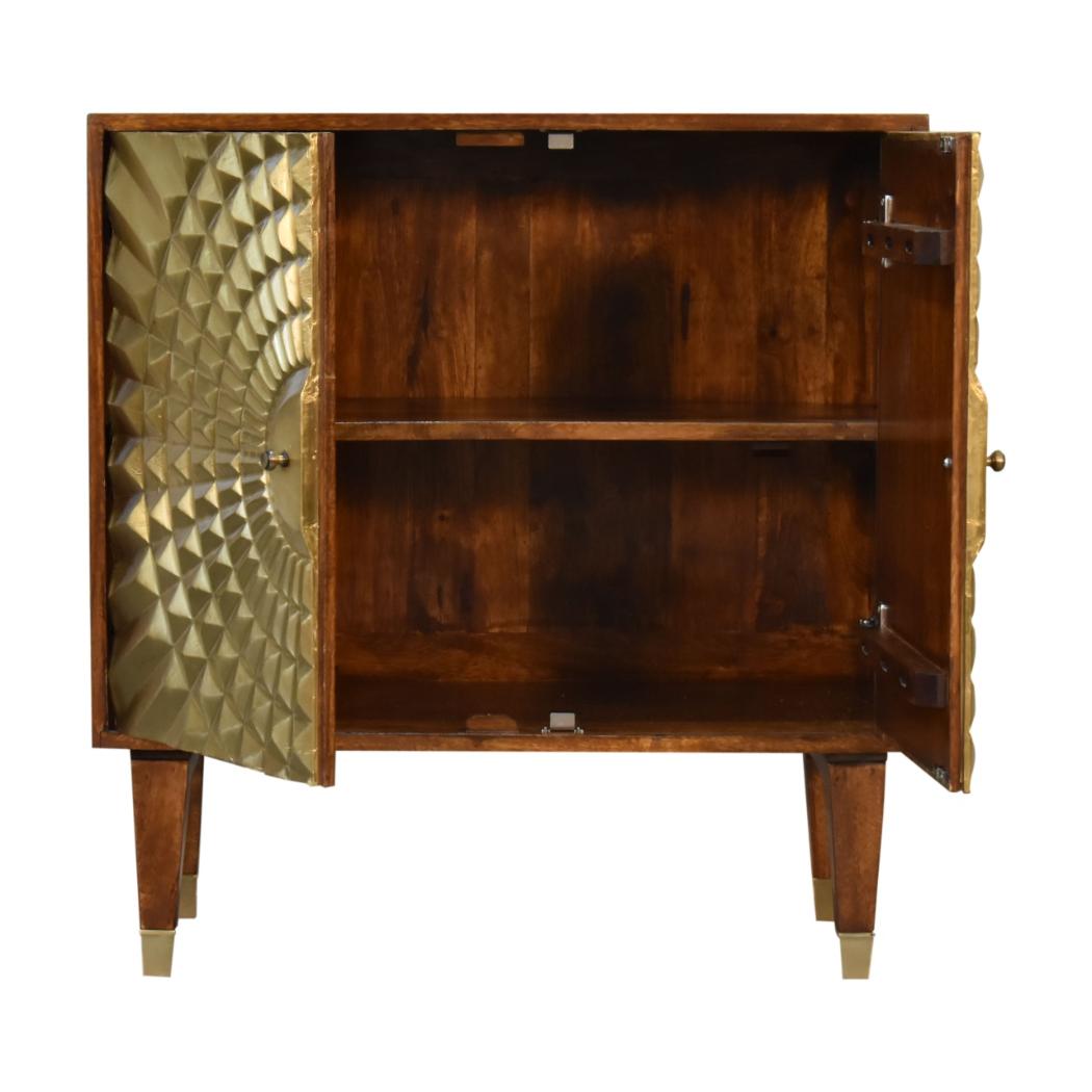 Eden Brass Pattern Cabinet | Solid Mango Wood | Chestnut Finish | 2 Doors