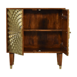 Eden Brass Pattern Cabinet | Solid Mango Wood | Chestnut Finish | 2 Doors