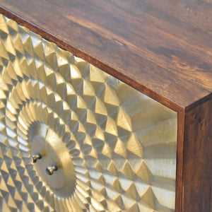 Eden Brass Pattern Cabinet | Solid Mango Wood | Chestnut Finish | 2 Doors