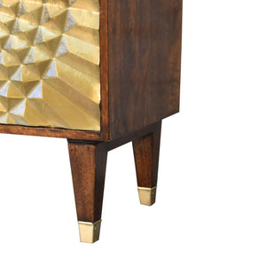 Eden Brass Pattern Cabinet | Solid Mango Wood | Chestnut Finish | 2 Doors
