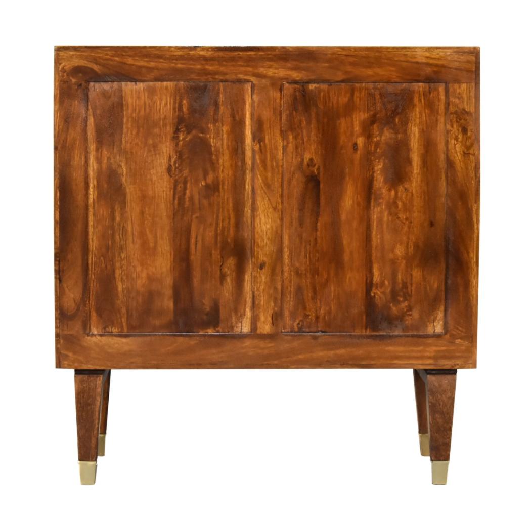 Eden Brass Pattern Cabinet | Solid Mango Wood | Chestnut Finish | 2 Doors