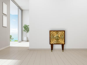 Eden Mini Bedside Table | Solid Mango Wood | Chestnut Finish | Brass Drawer