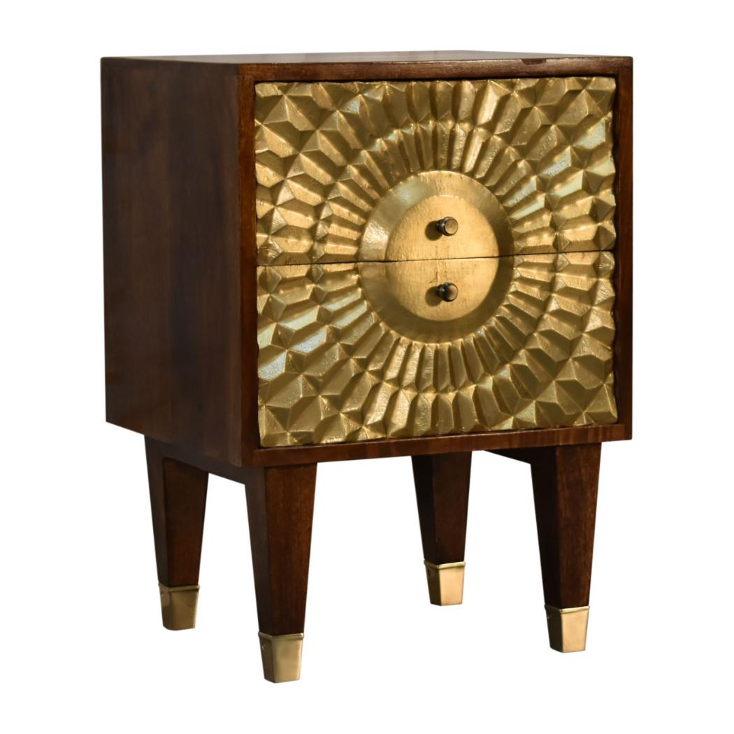 Eden Mini Bedside Table | Solid Mango Wood | Chestnut Finish | Brass Drawer