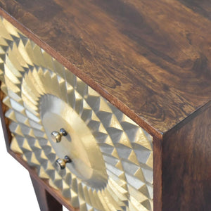 Eden Mini Bedside Table | Solid Mango Wood | Chestnut Finish | Brass Drawer