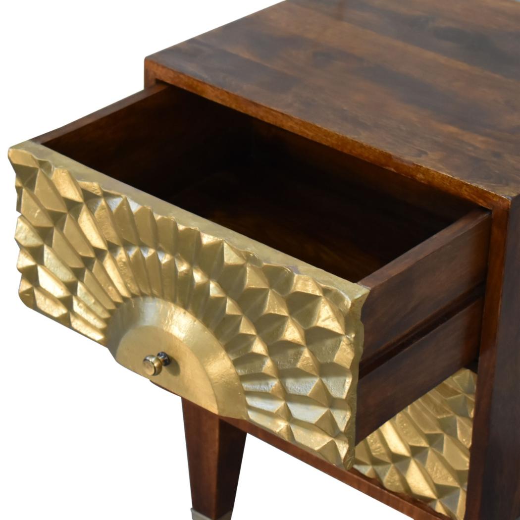 Eden Mini Bedside Table | Solid Mango Wood | Chestnut Finish | Brass Drawer