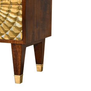 Eden Mini Bedside Table | Solid Mango Wood | Chestnut Finish | Brass Drawer