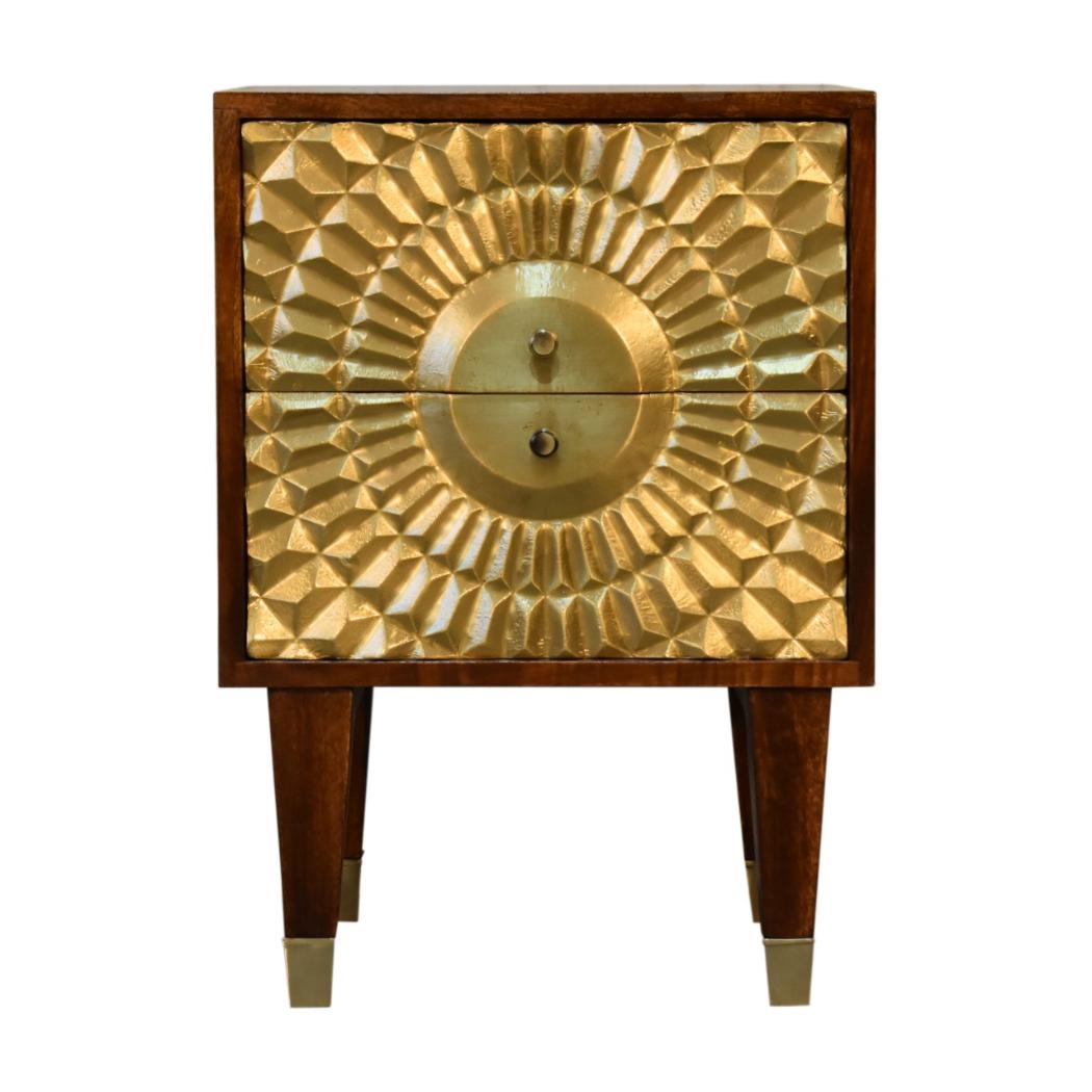 Eden Mini Bedside Table | Solid Mango Wood | Chestnut Finish | Brass Drawer